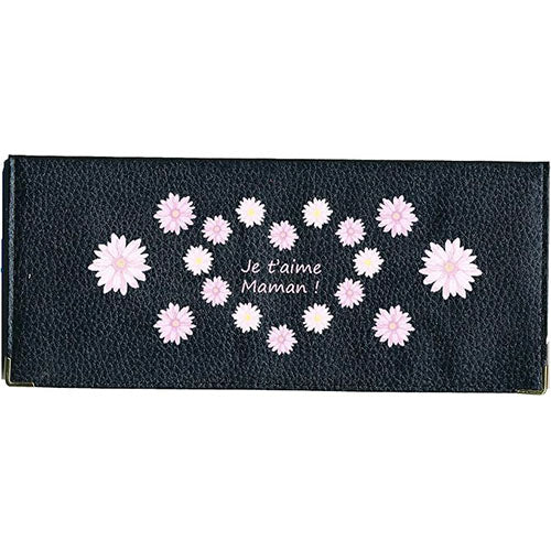 Porte Chéquier long en cuir noir personnalisé Maman je t'aime