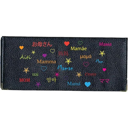 Porte Chéquier long en cuir noir personnalisé Maman pays