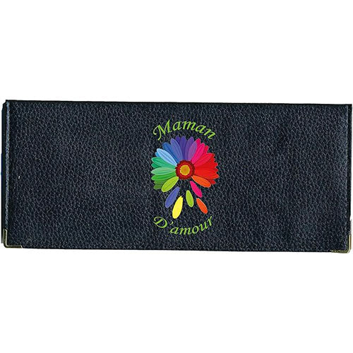Porte Chéquier long en cuir noir personnalisé Marguerite Maman