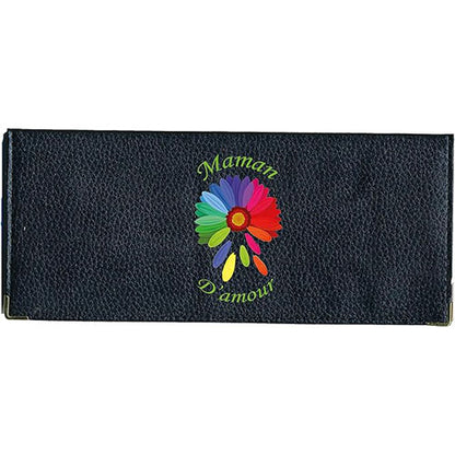 Porte Chéquier long en cuir noir personnalisé Marguerite Maman