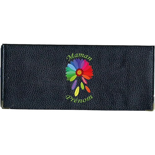 Porte Chéquier long en cuir noir personnalisé Marguerite Maman