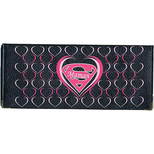 Porte Chéquier long en cuir noir personnalisé S Maman