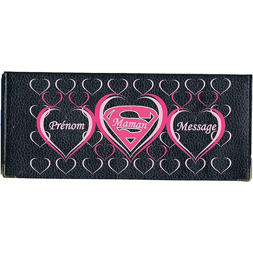 Porte Chéquier long en cuir noir personnalisé S Maman