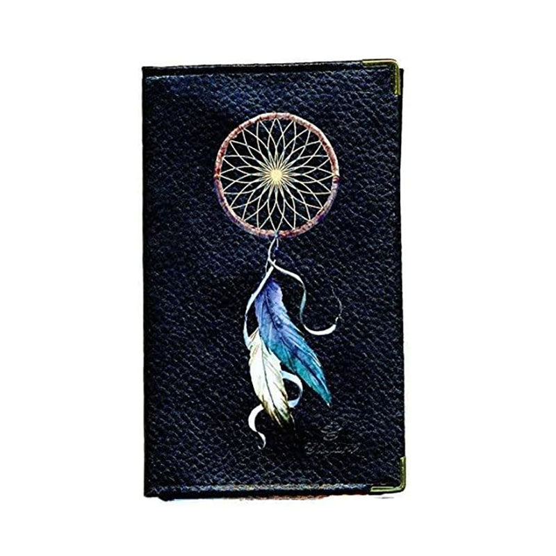 Porte Carte Grise en Cuir noir pour femme Plume Dream Catcher