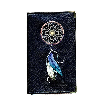 Porte Carte Grise en Cuir noir pour femme Plume Dream Catcher