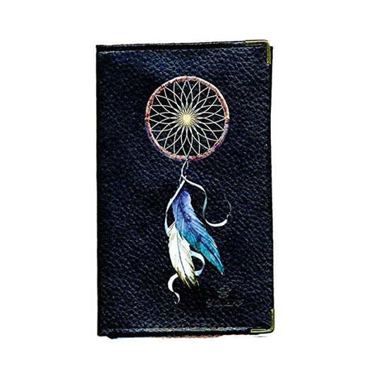 Porte Carte Grise en Cuir noir pour femme Plume Dream Catcher