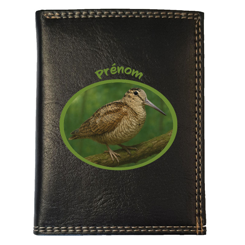 Petit Portefeuille Homme noir avec Porte Monnaie Personnalisé Bécasse
