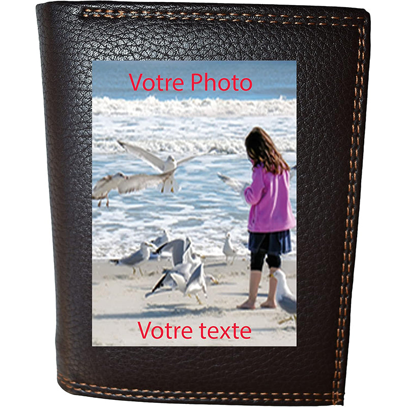 Portefeuille Porte Monnaie noir en simili cuir pour femme personnalisé avec photo et texte