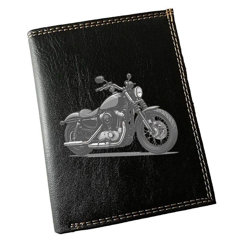Portefeuille Homme Noir Personnalisé – Moto style Harley Grise - Prénom en option