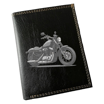 Portefeuille Homme Noir Personnalisé – Moto style Harley Grise - Prénom en option