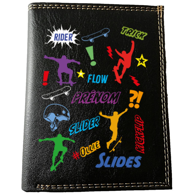 Petit Portefeuille Homme noir avec Porte Monnaie Personnalisé Skate BD