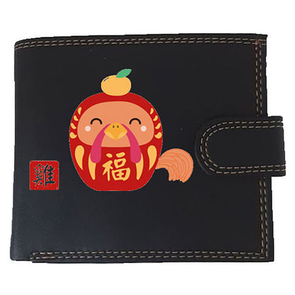 Portefeuille à rabat en Simili Cuir personnalisé avec Signe astrologique chinois Daruma