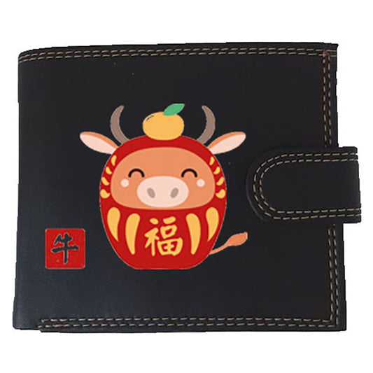 Portefeuille à rabat en Simili Cuir personnalisé avec Signe astrologique chinois Daruma