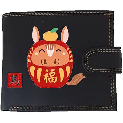 Portefeuille à rabat en Simili Cuir personnalisé avec Signe astrologique chinois Daruma