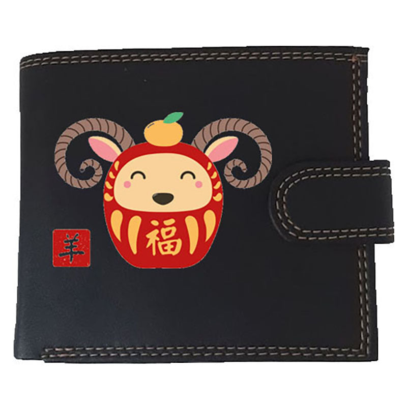 Portefeuille à rabat en Simili Cuir personnalisé avec Signe astrologique chinois Daruma