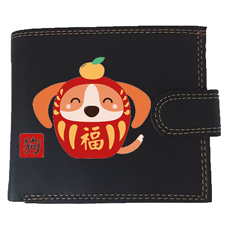 Portefeuille à rabat en Simili Cuir personnalisé avec Signe astrologique chinois Daruma