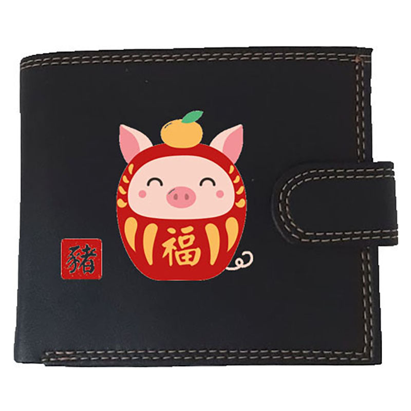 Portefeuille à rabat en Simili Cuir personnalisé avec Signe astrologique chinois Daruma