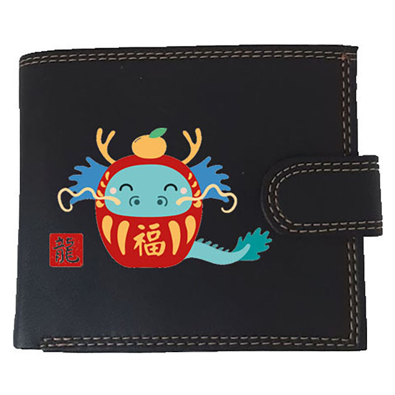 Portefeuille à rabat en Simili Cuir personnalisé avec Signe astrologique chinois Daruma