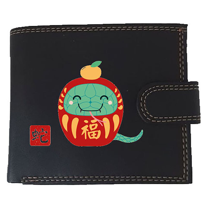 Portefeuille à rabat en Simili Cuir personnalisé avec Signe astrologique chinois Daruma