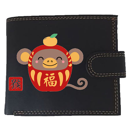 Portefeuille à rabat en Simili Cuir personnalisé avec Signe astrologique chinois Daruma