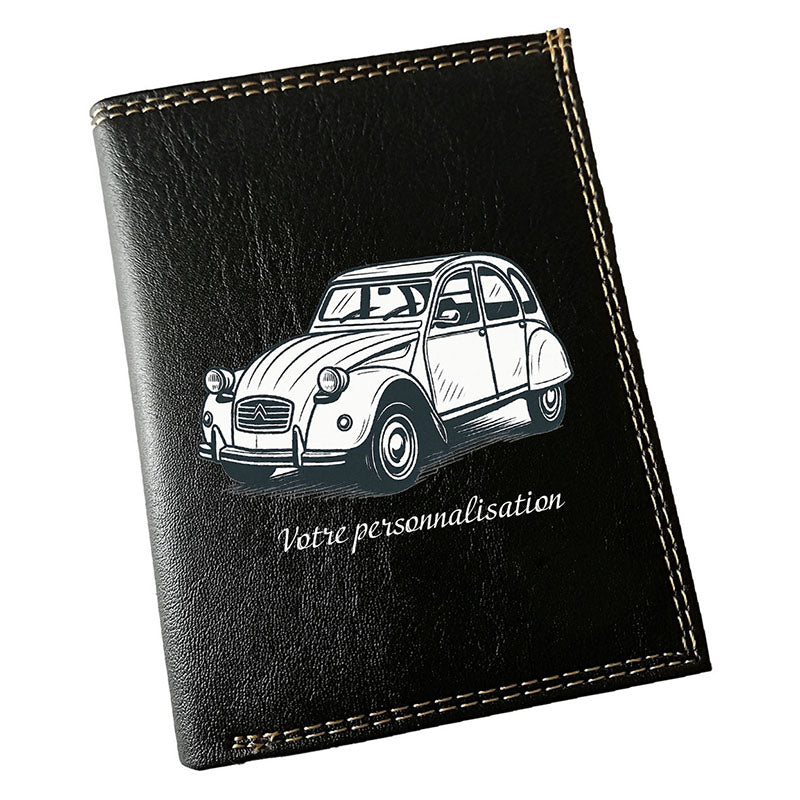 Portefeuille Homme Noir Personnalisé – Voiture Vintage 2CV - Cadeau Auto Ancienne