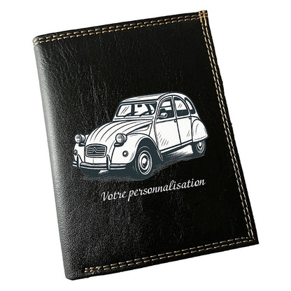 Portefeuille Homme Noir Personnalisé – Voiture Vintage 2CV - Cadeau Auto Ancienne