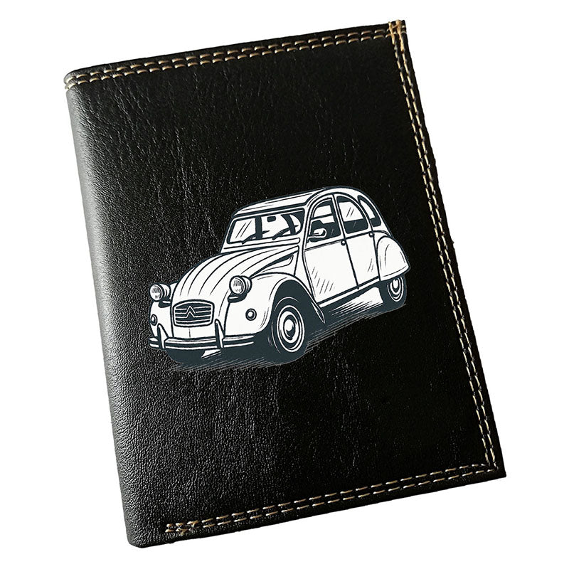 Portefeuille Homme Noir Personnalisé – Voiture Vintage 2CV - Cadeau Auto Ancienne