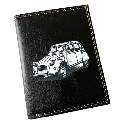 Portefeuille Homme Noir Personnalisé – Voiture Vintage 2CV - Cadeau Auto Ancienne