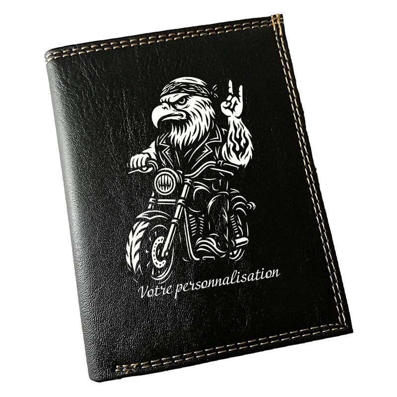 Portefeuille Homme Noir Personnalisé – Moto style Harley Aigle - Prénom en option