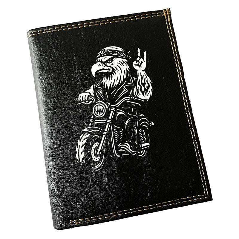 Portefeuille Homme Noir Personnalisé – Moto style Harley Aigle - Prénom en option