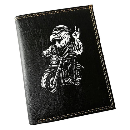 Portefeuille Homme Noir Personnalisé – Moto style Harley Aigle - Prénom en option
