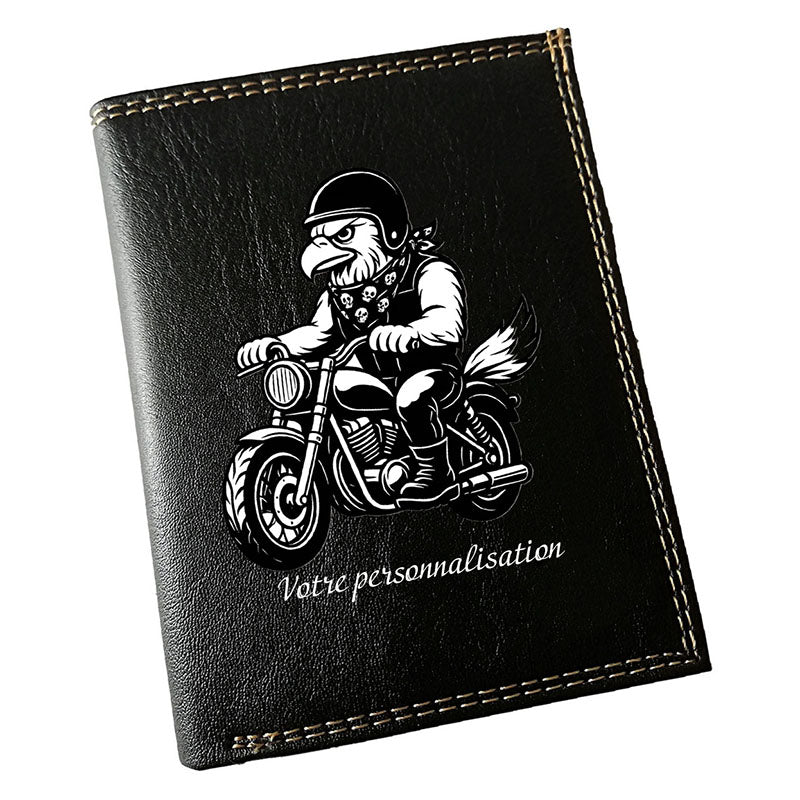 Portefeuille Homme Noir Personnalisé – Moto style Harley Aigle - Prénom en option