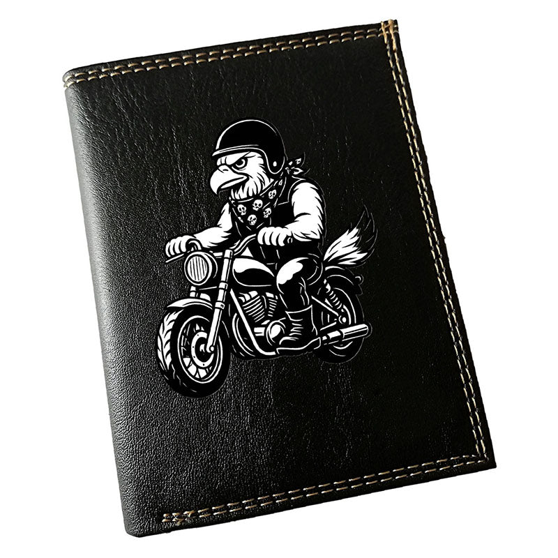 Portefeuille Homme Noir Personnalisé – Moto style Harley Aigle - Prénom en option