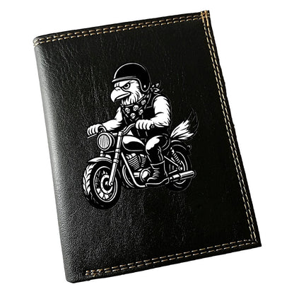 Portefeuille Homme Noir Personnalisé – Moto style Harley Aigle - Prénom en option