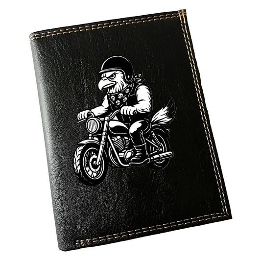 Portefeuille Homme Noir Personnalisé – Moto style Harley Aigle - Prénom en option