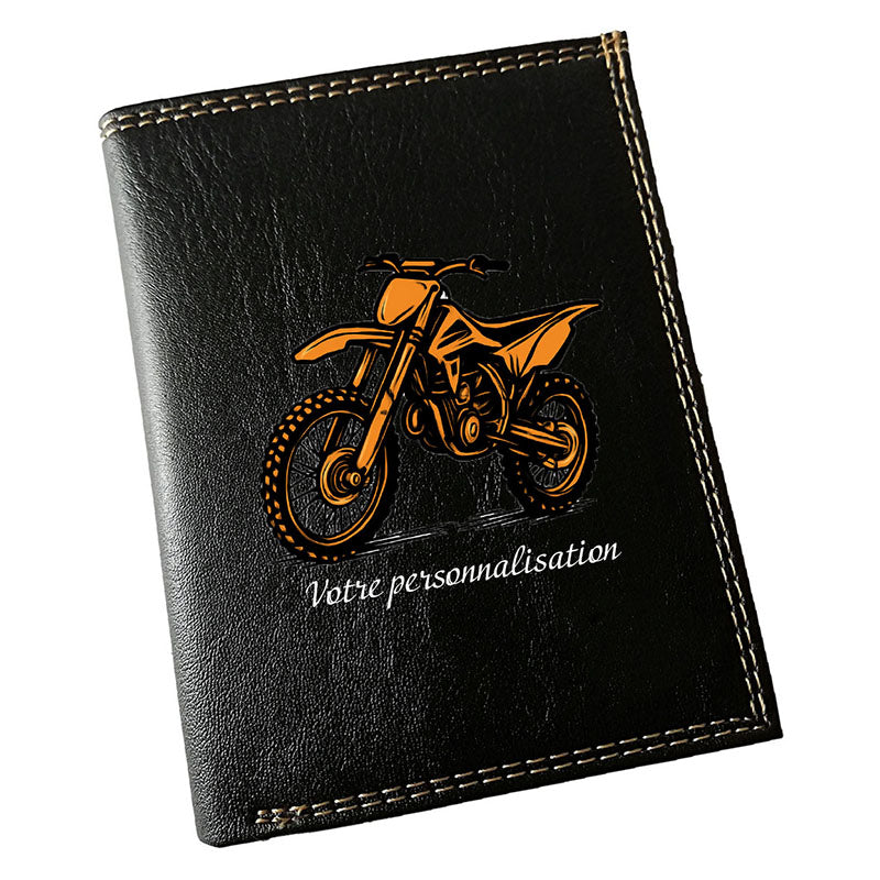 Portefeuille Homme Noir Personnalisé – Moto Cross - Prénom en option