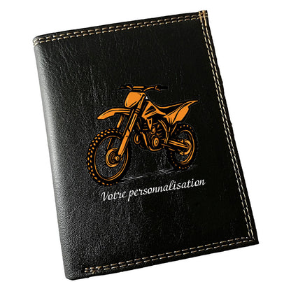 Portefeuille Homme Noir Personnalisé – Moto Cross - Prénom en option