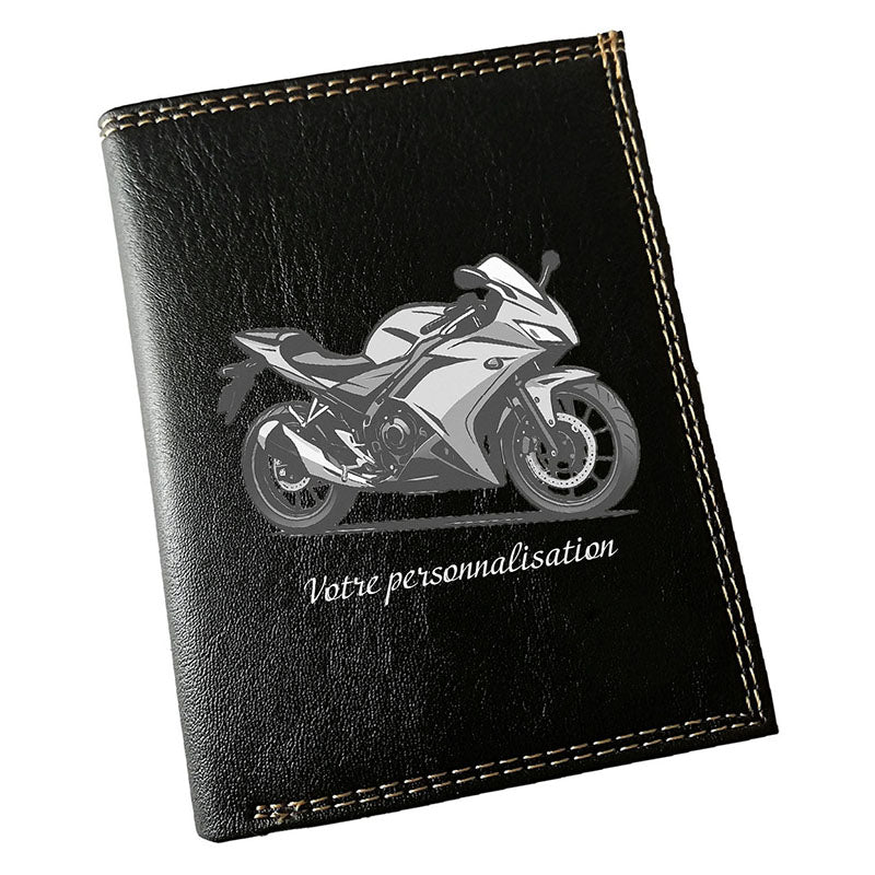 Portefeuille Homme Noir Personnalisé – Moto Sport - Prénom en option