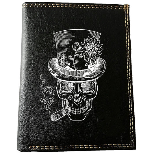 Petit Portefeuille porte monnaie noir pour Homme personnalisé Cigare Tête de Mort