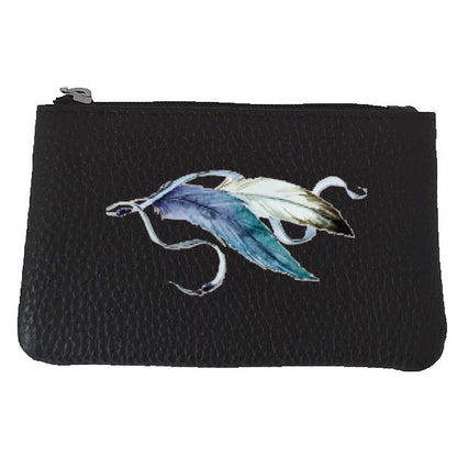 Petit Porte monnaie avec porte clés en Cuir noir pour femme personnalisé Dream Catcher