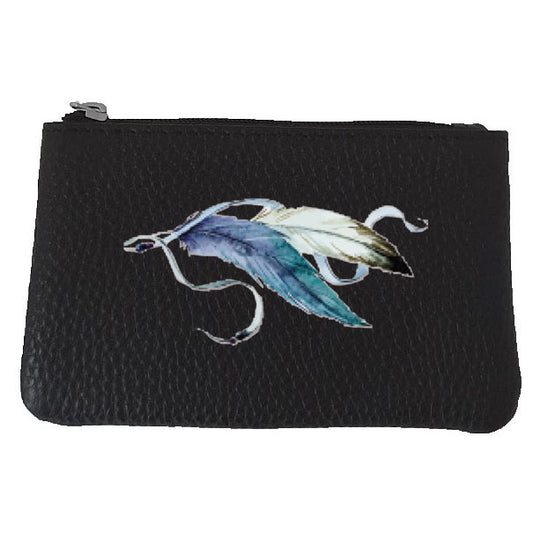 Petit Porte monnaie avec porte clés en Cuir noir pour femme personnalisé Dream Catcher
